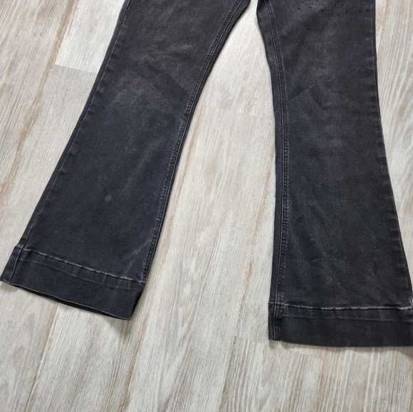 BBJ Rhinestone Flare Black Denim Jeans High Rise Stretch Cotton Blend Sz 7/28 - Picture 4 of 12